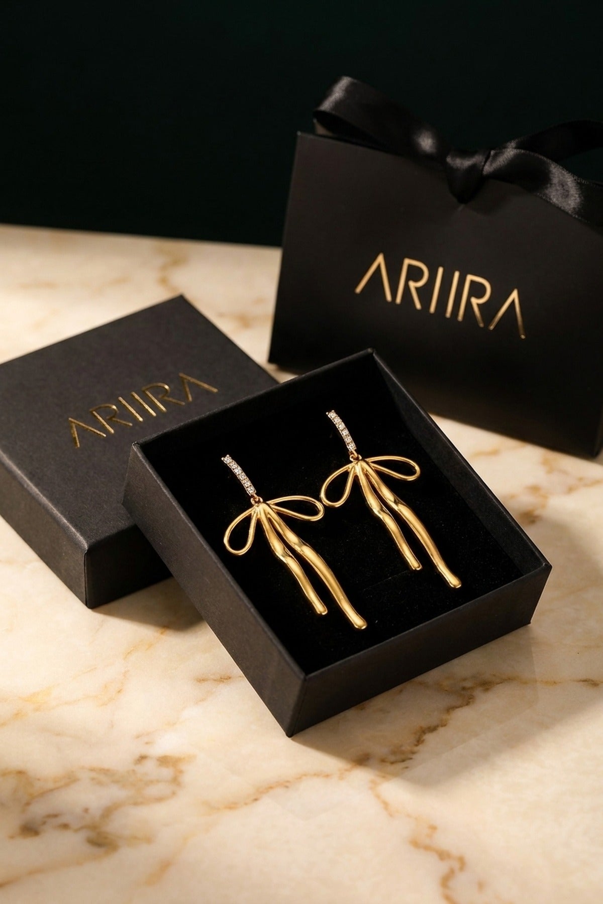 Gold Madihah Ribbon Bow Deluxe Earrings
