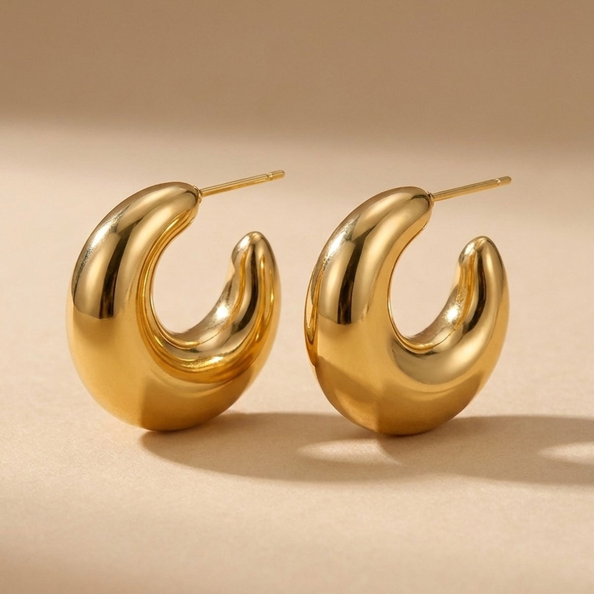 gold Allure Classic C Shaped Chunky Earrings