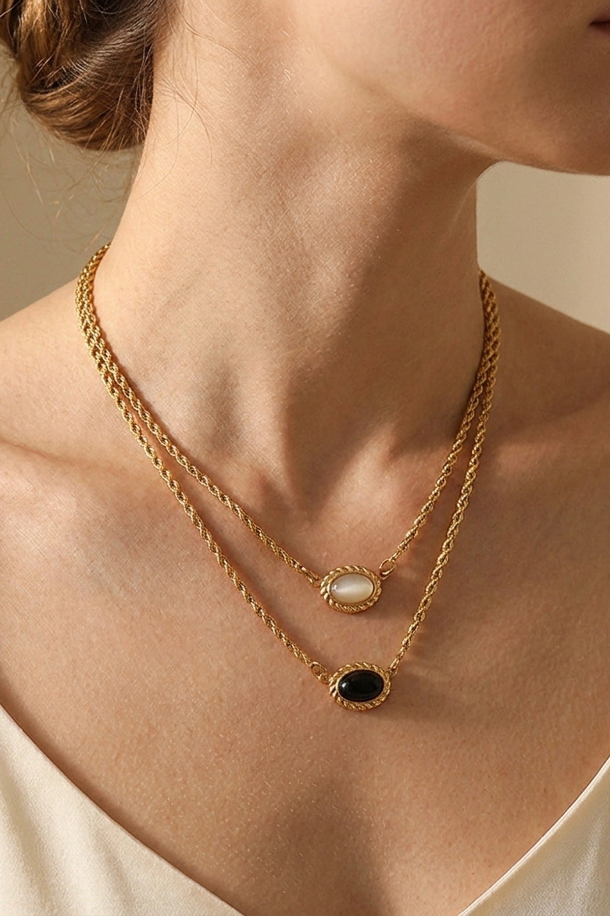 Gold Rabban Agate Stone Layered Necklace