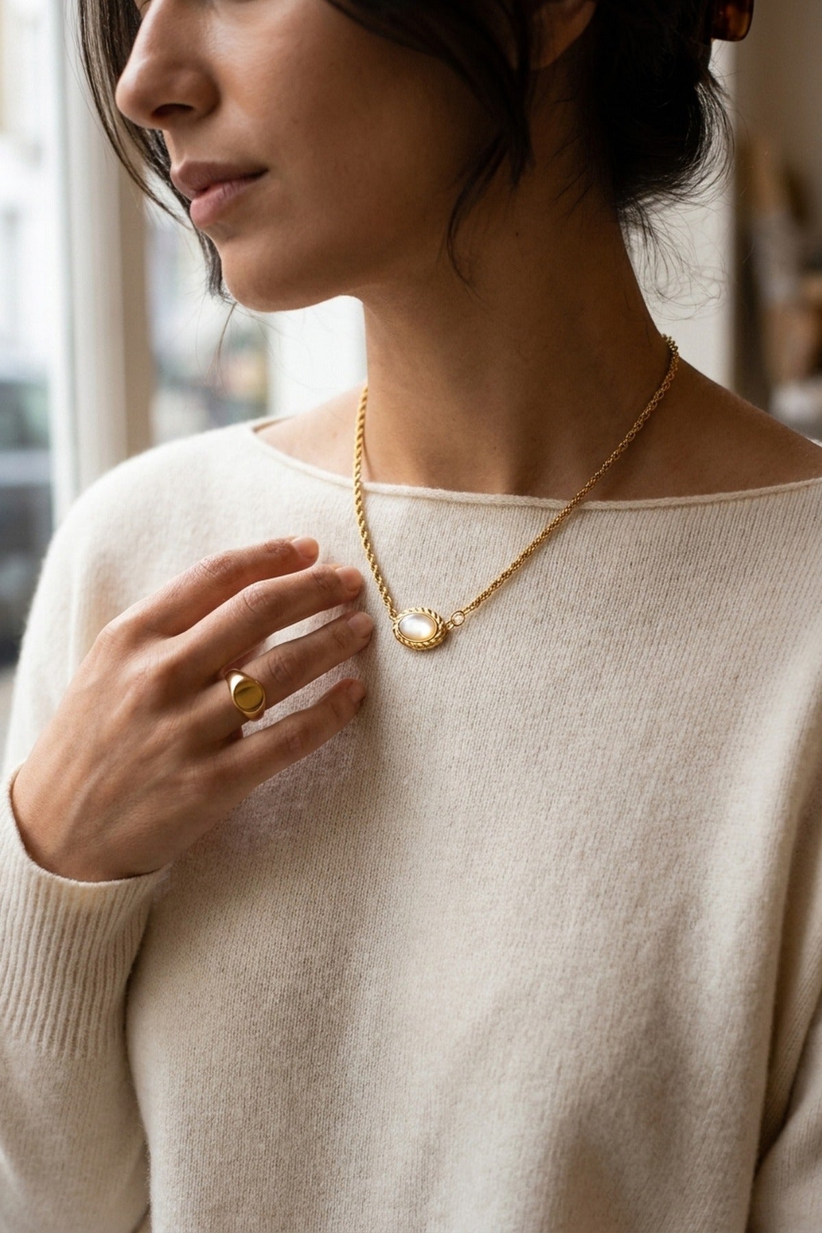 Gold Rabban Agate Stone Layered Necklace