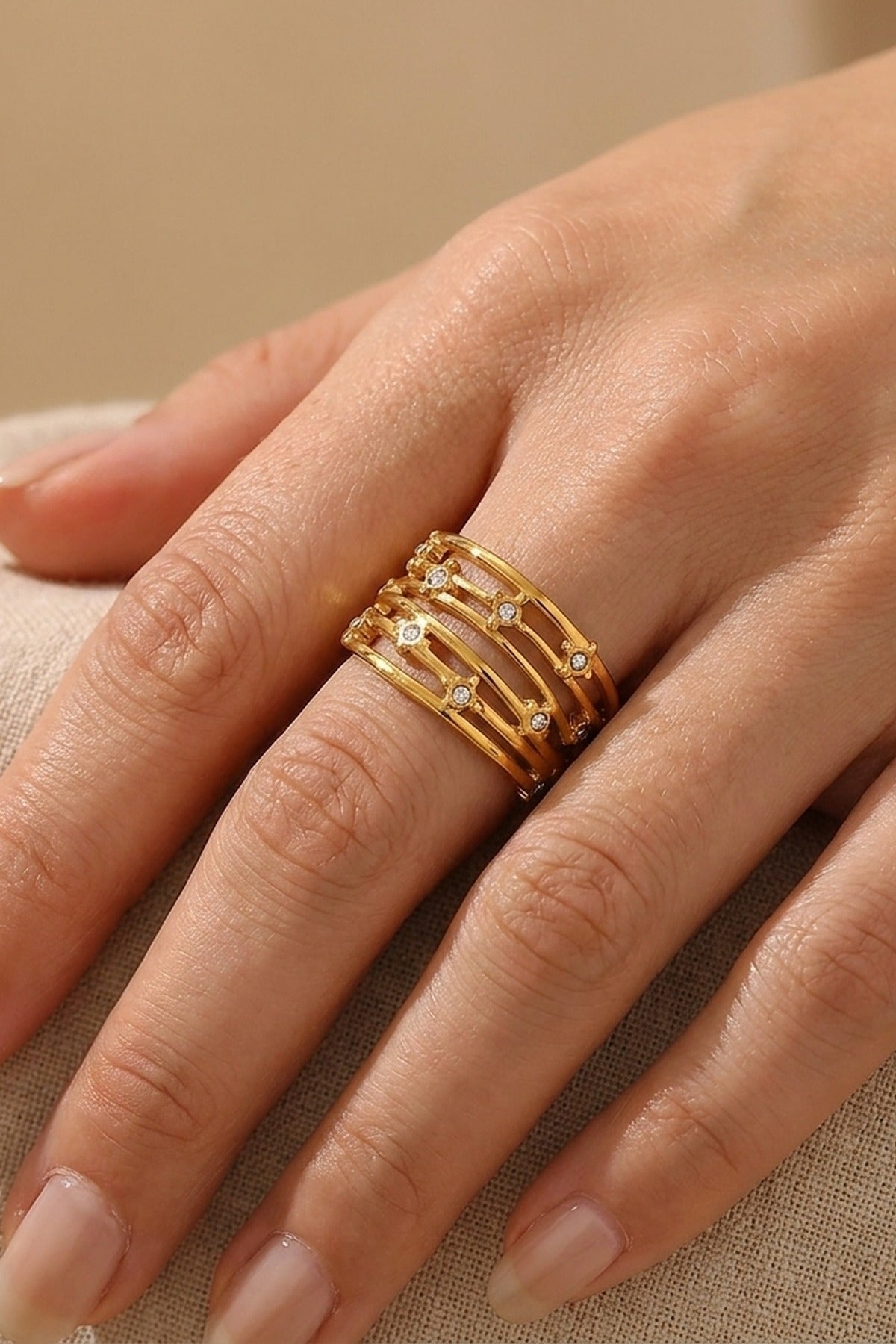 gold Damak Multi Layer Zircon Rings