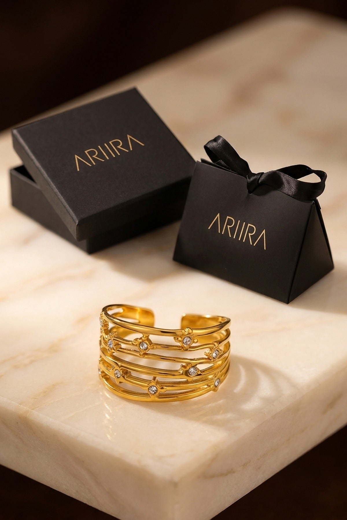 gold Damak Multi Layer Zircon Rings