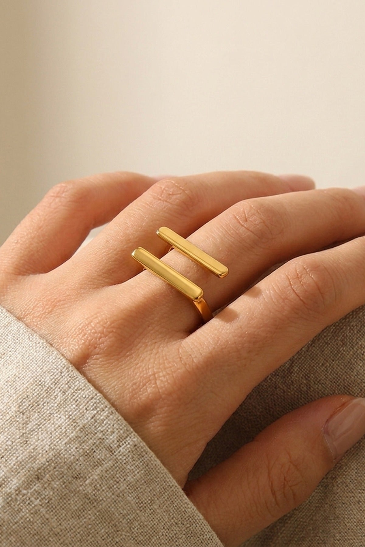 Gold Kristal Adjustable Open Rings