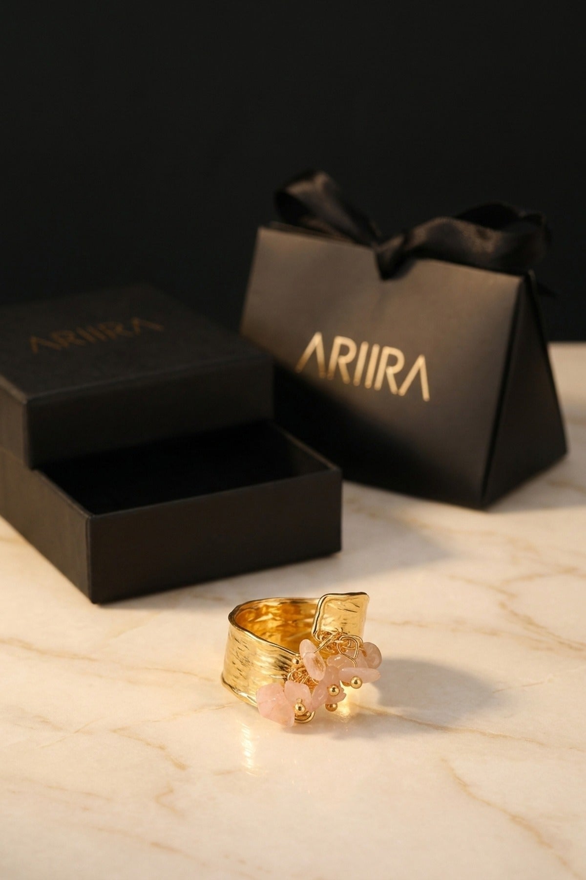 gold Madum Natural Stone Adjustable Ring