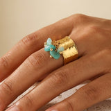 Aqua Green Madum Natural Stone Adjustable Ring