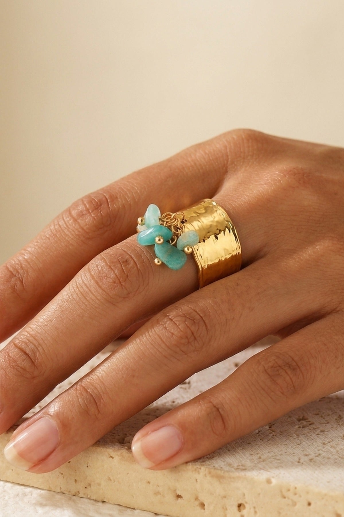 Aqua Green Madum Natural Stone Adjustable Ring