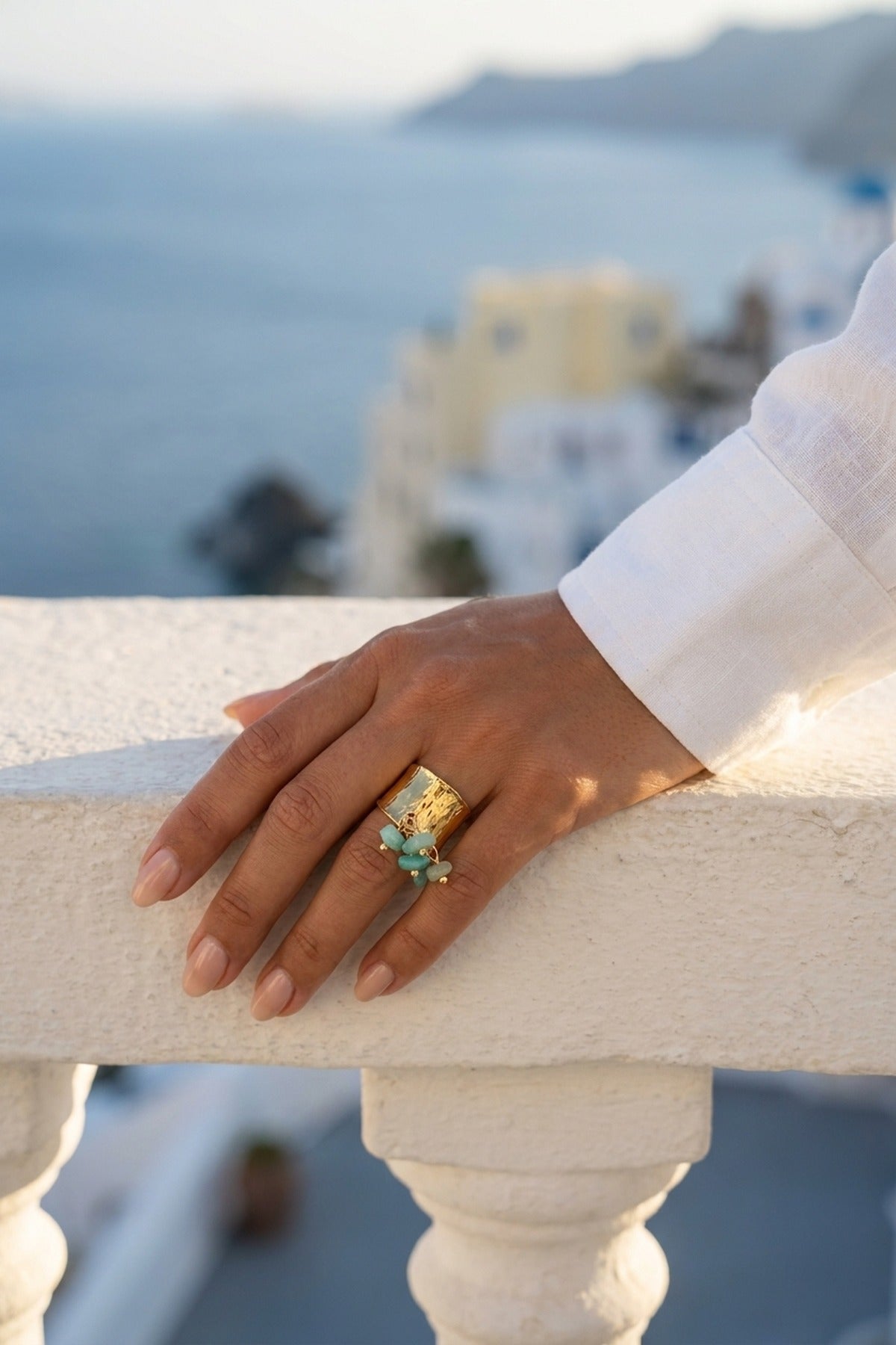 Aqua Green Madum Natural Stone Adjustable Ring