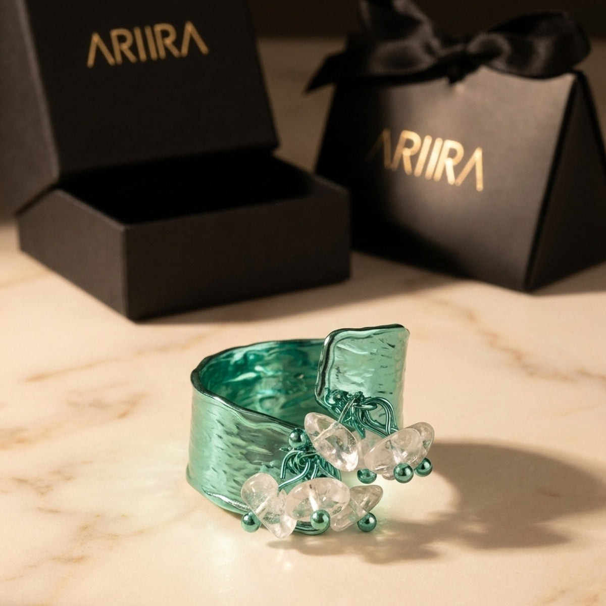 Aqua Green Madum Natural Stone Adjustable Ring