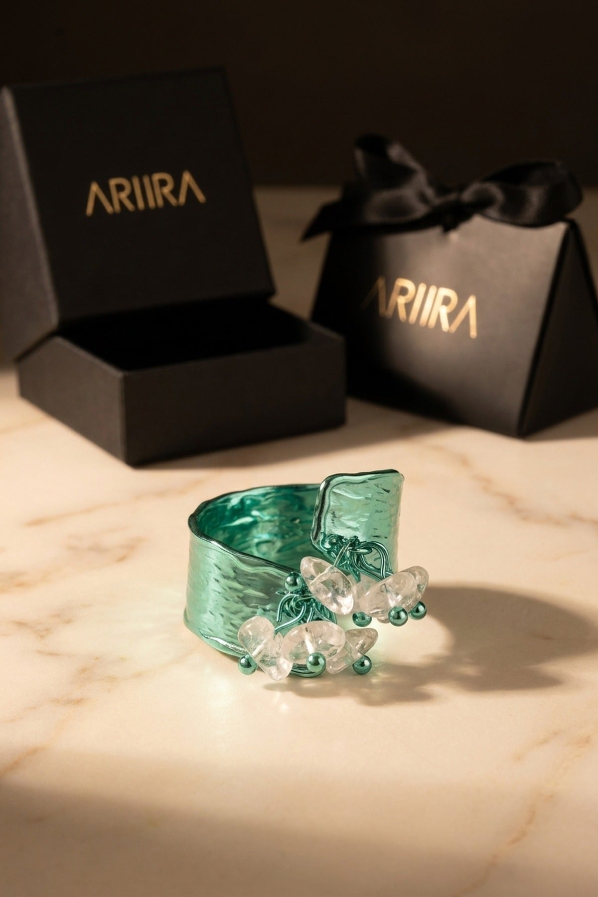 Aqua Green Madum Natural Stone Adjustable Ring