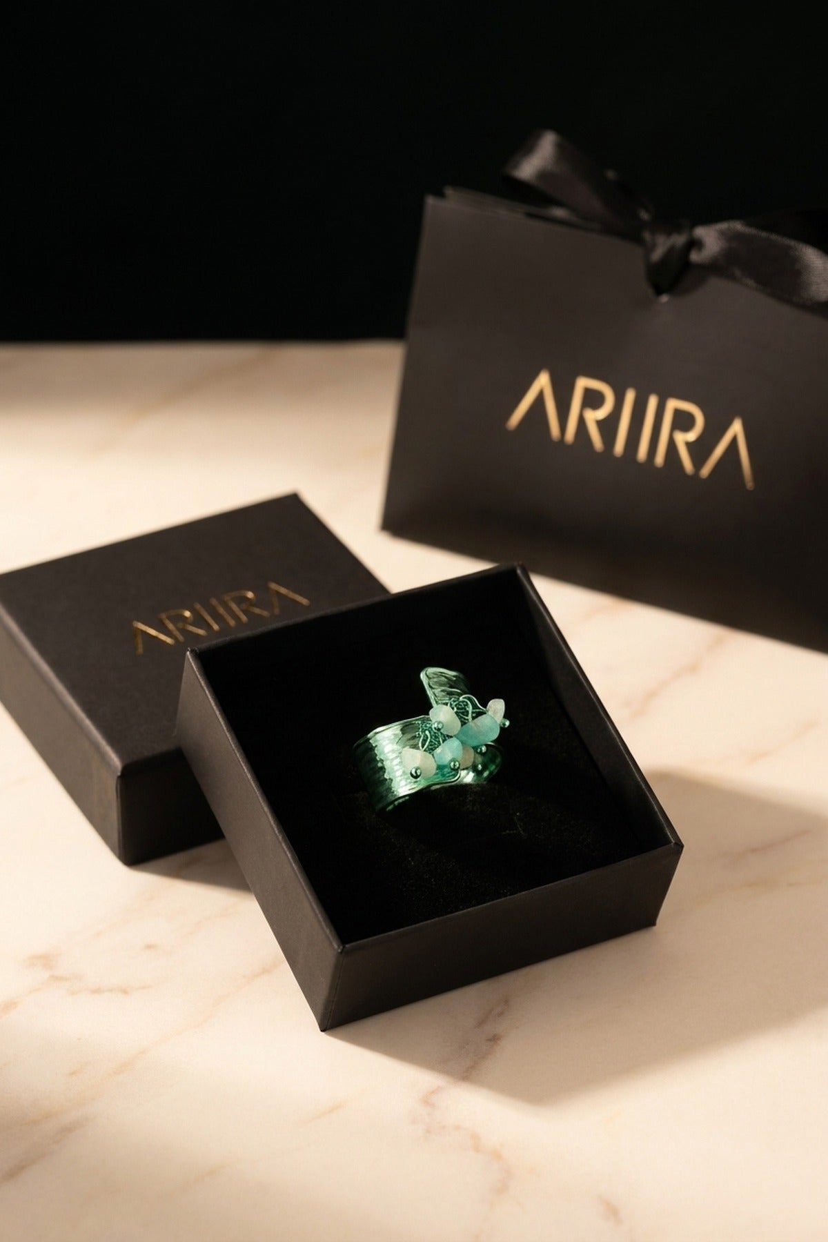 Aqua Green Madum Natural Stone Adjustable Ring