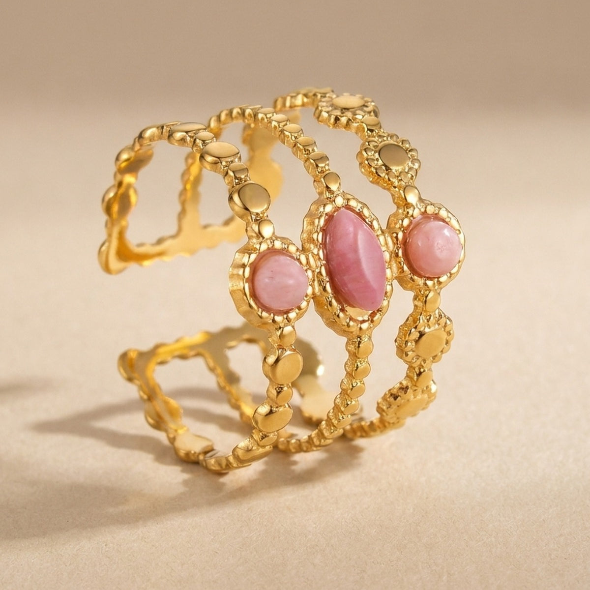 gold Soraj Three Layer Natural Stone Ring