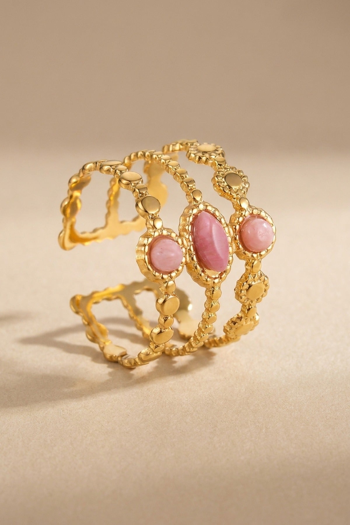 gold Soraj Three Layer Natural Stone Ring