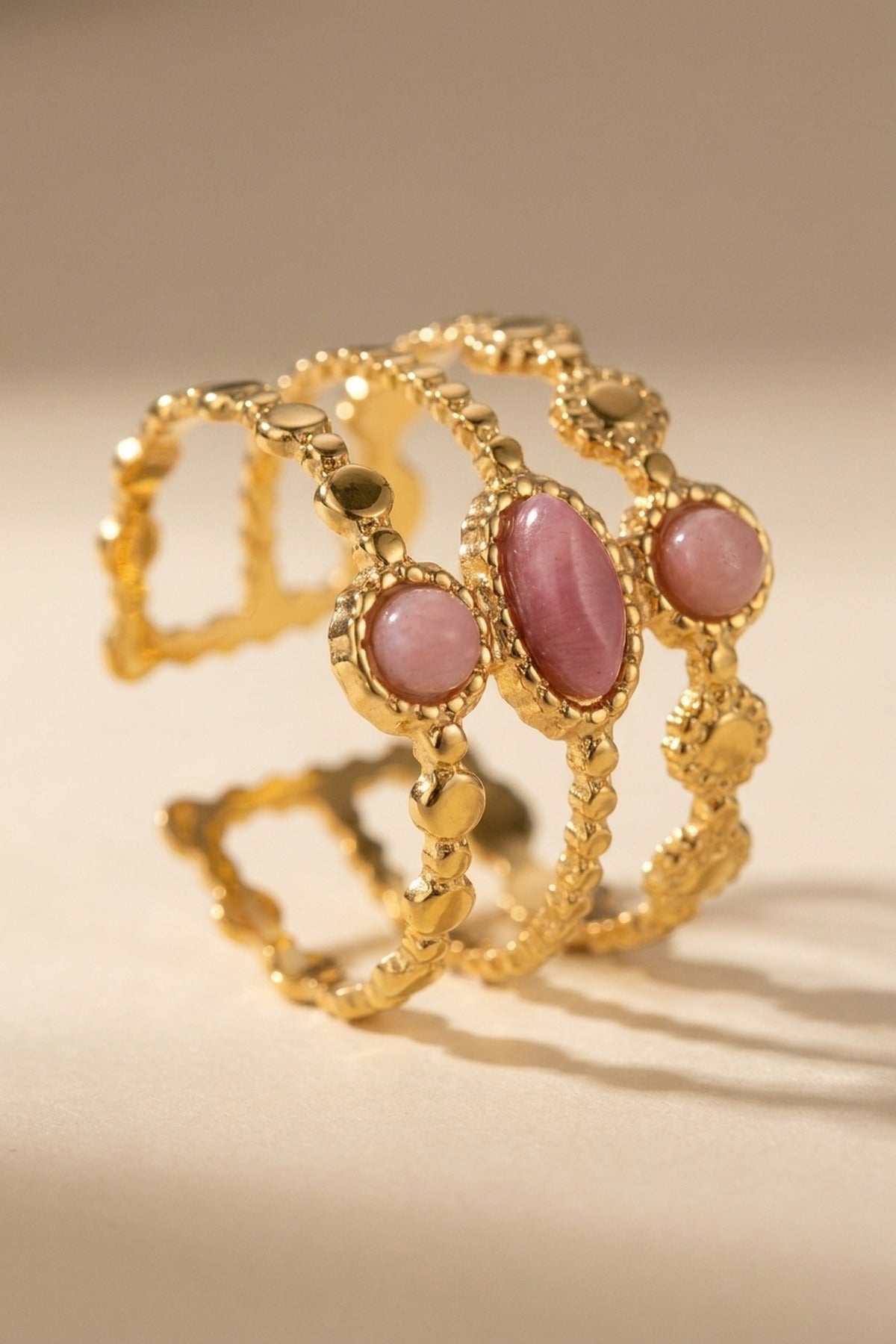 gold Soraj Three Layer Natural Stone Ring