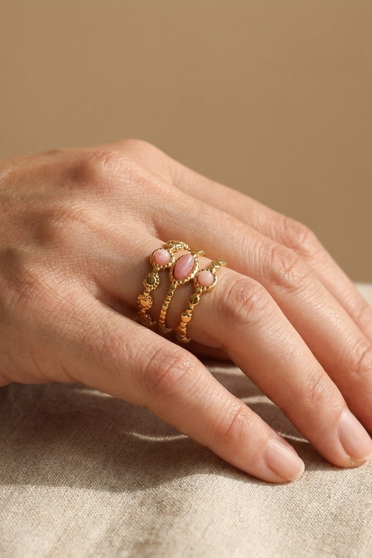 gold Soraj Three Layer Natural Stone Ring