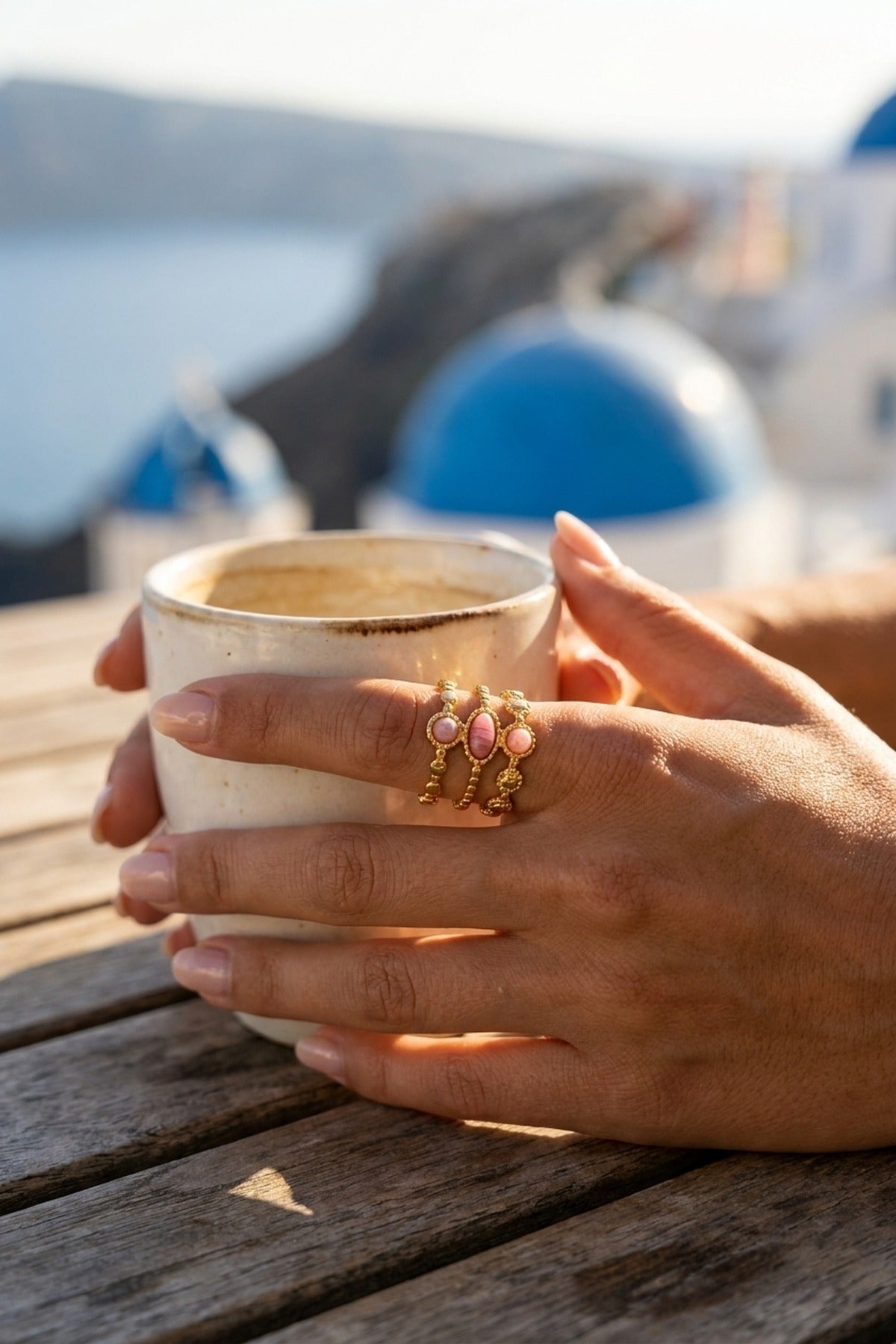 gold Soraj Three Layer Natural Stone Ring