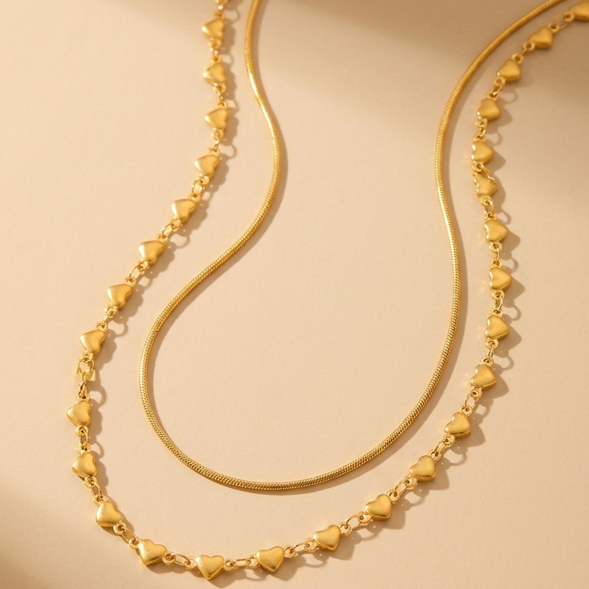 gold Hiyaf Double Layer Hearts Necklace
