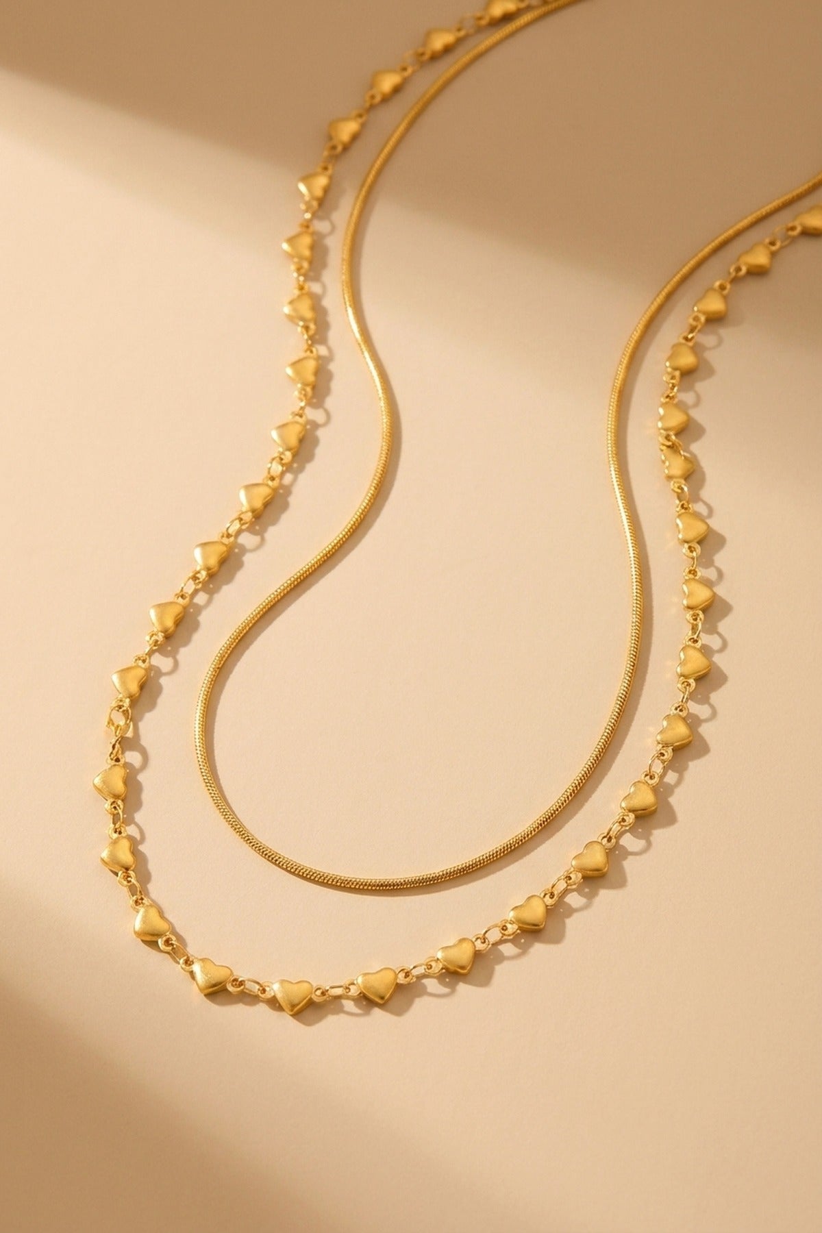 gold Hiyaf Double Layer Hearts Necklace