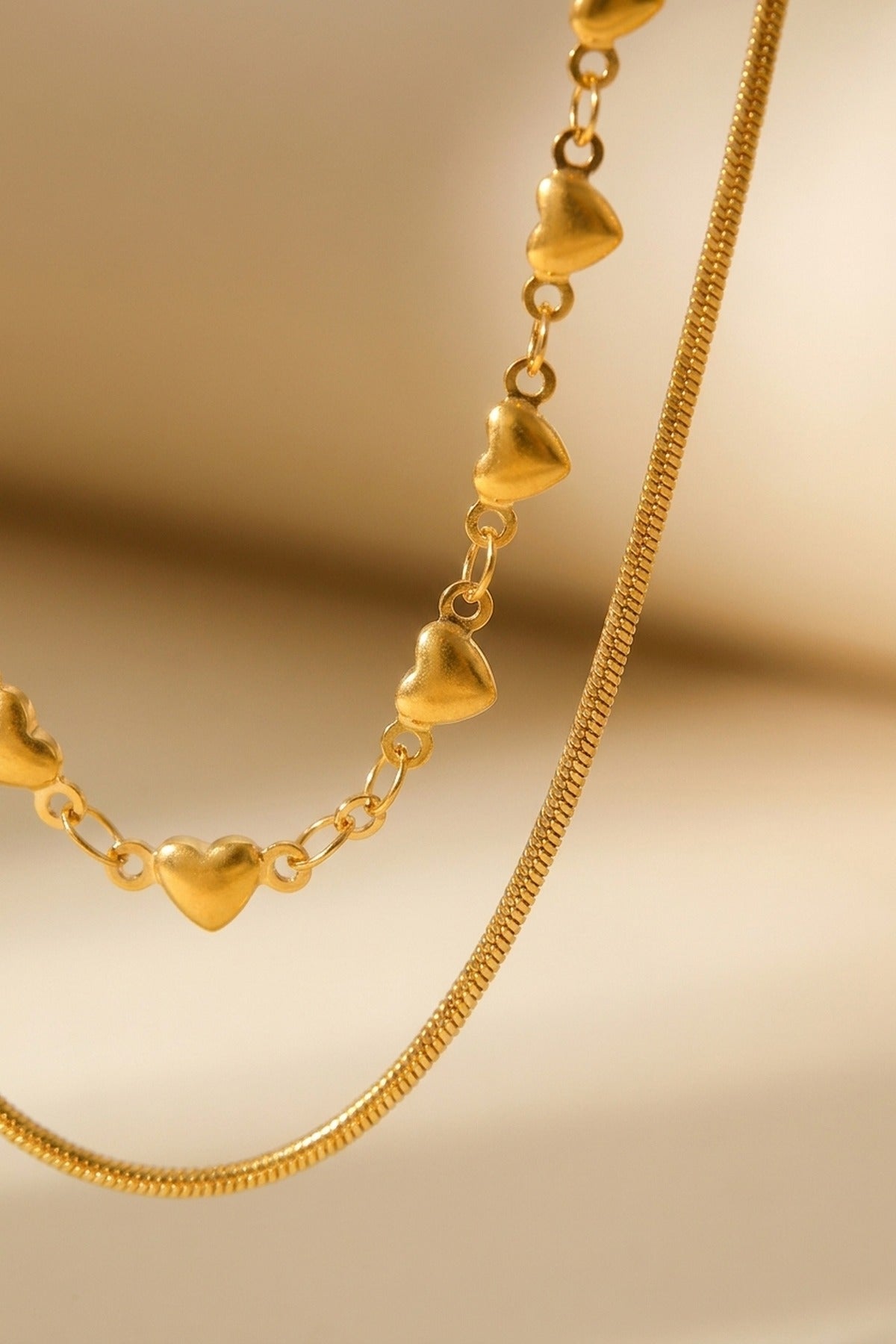 gold Hiyaf Double Layer Hearts Necklace