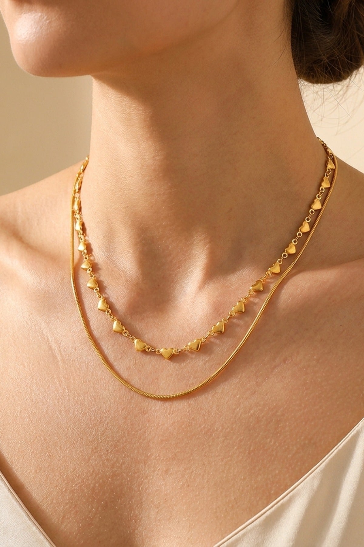 gold Hiyaf Double Layer Hearts Necklace