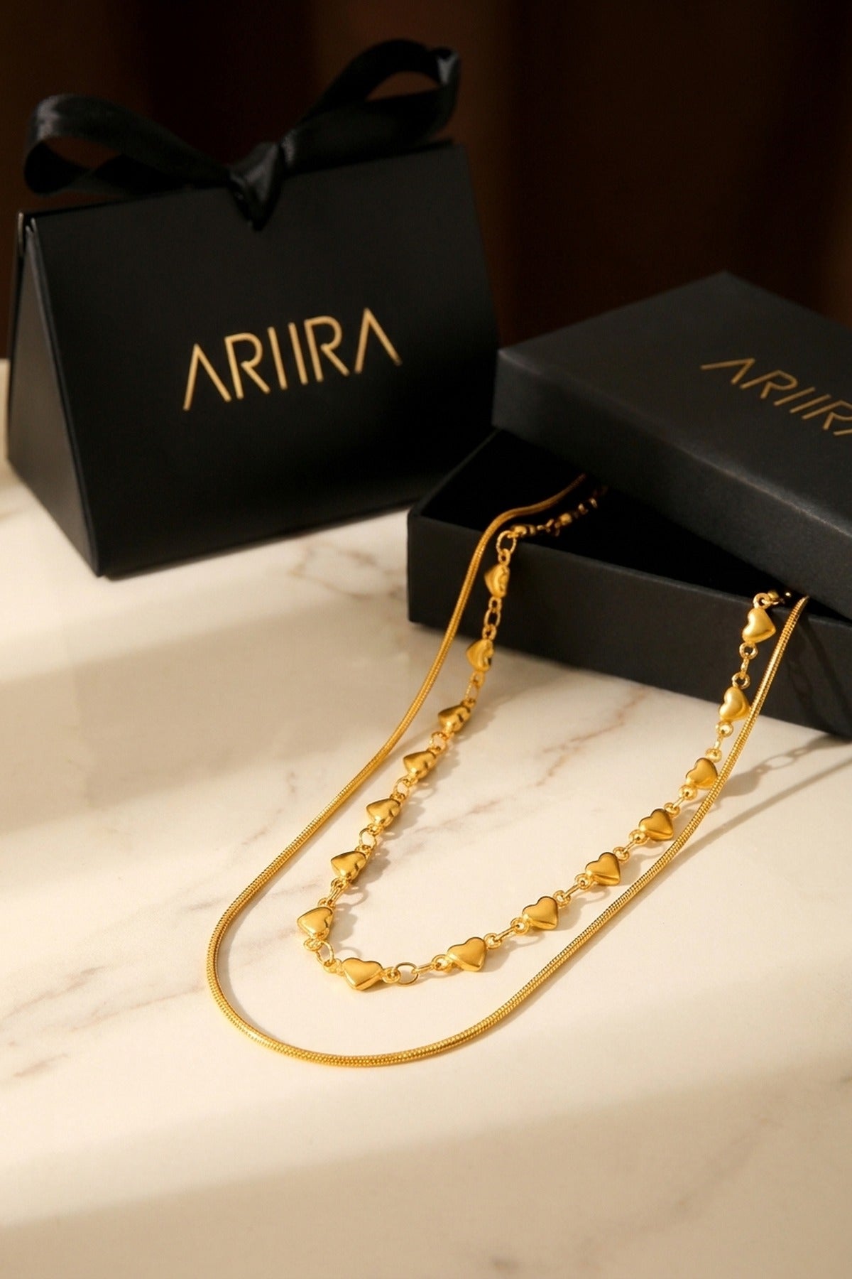 gold Hiyaf Double Layer Hearts Necklace