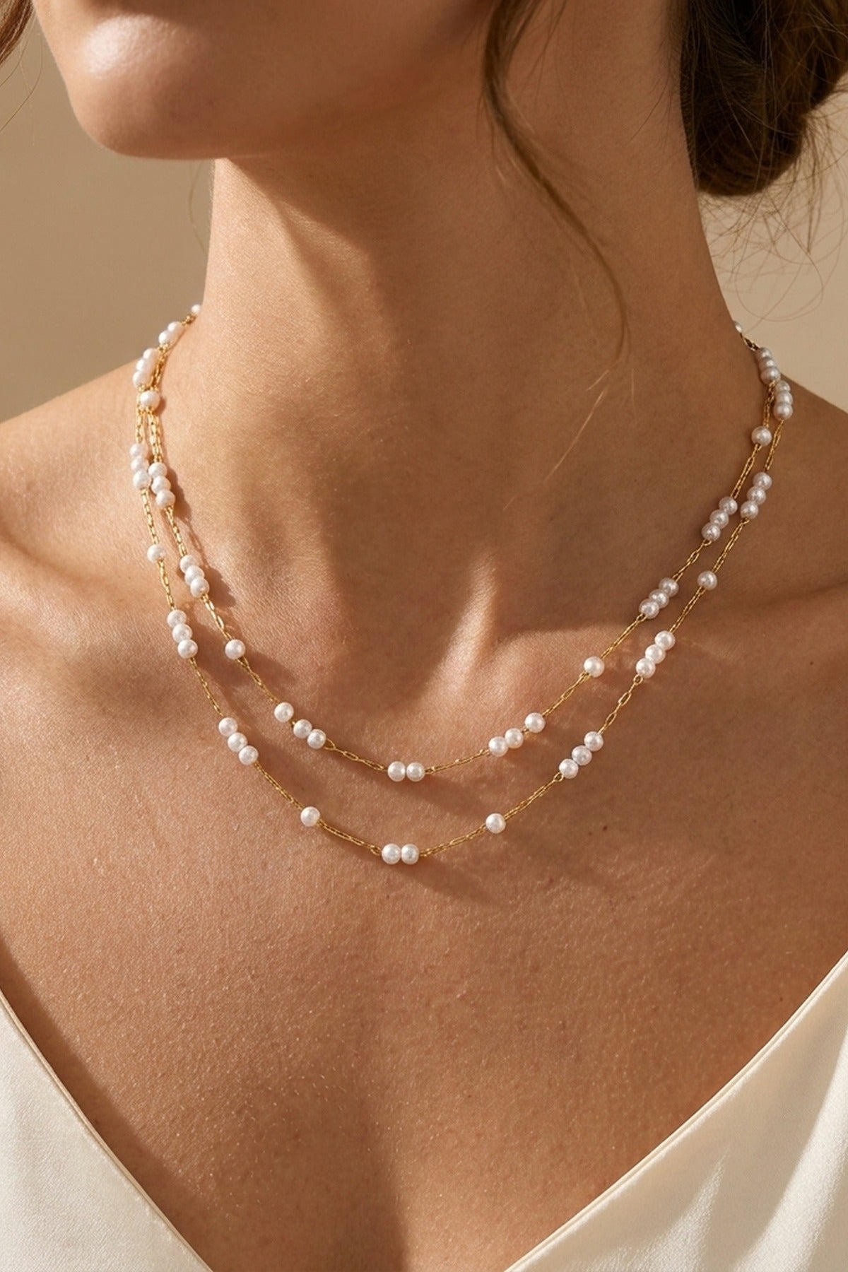 Gold Mambo Double Pearl Layer Necklace