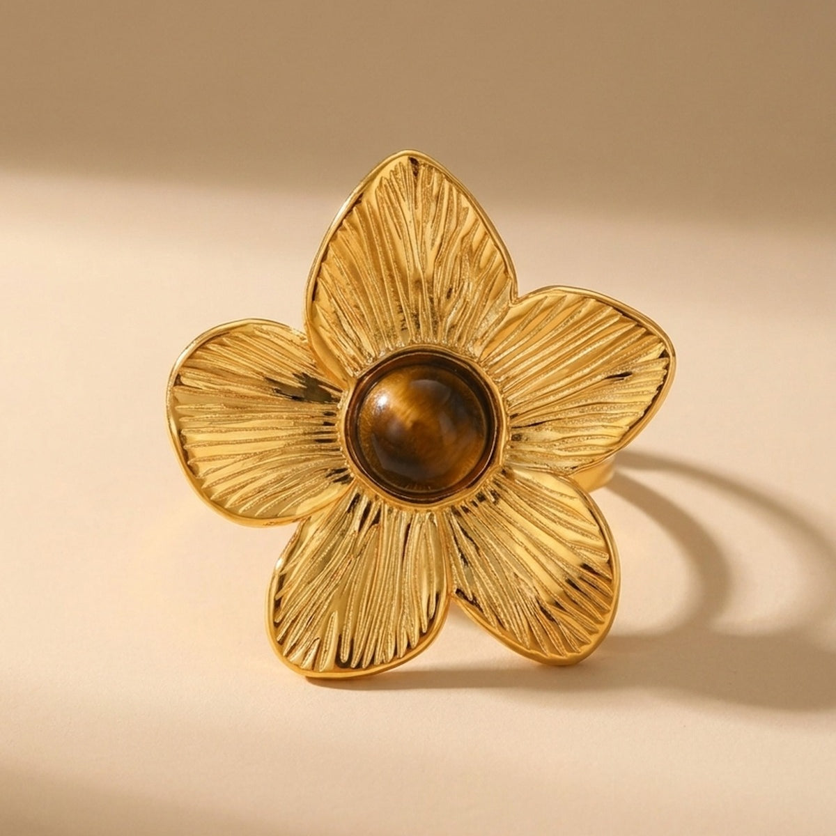 gold Parisa Floral Natural Stone Ring