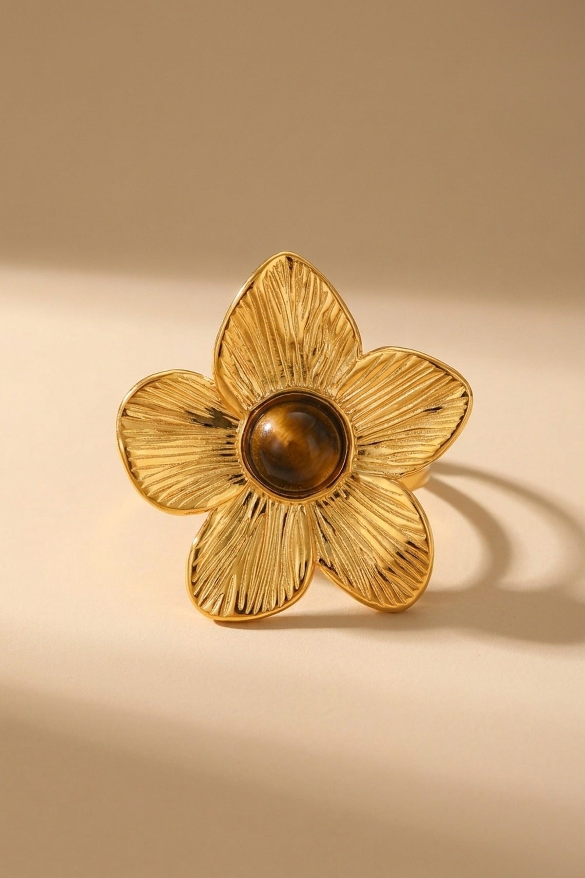 gold Parisa Floral Natural Stone Ring