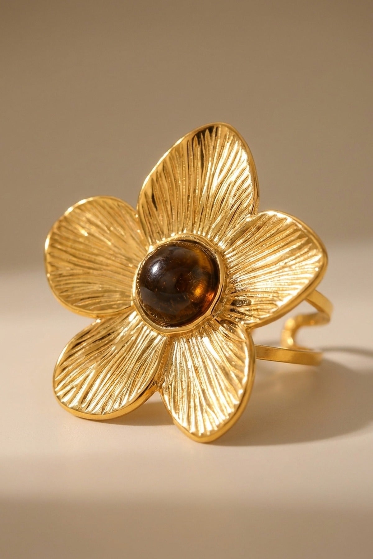 gold Parisa Floral Natural Stone Ring