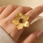 gold Parisa Floral Natural Stone Ring