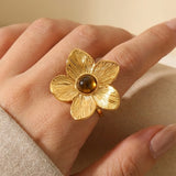 gold Parisa Floral Natural Stone Ring