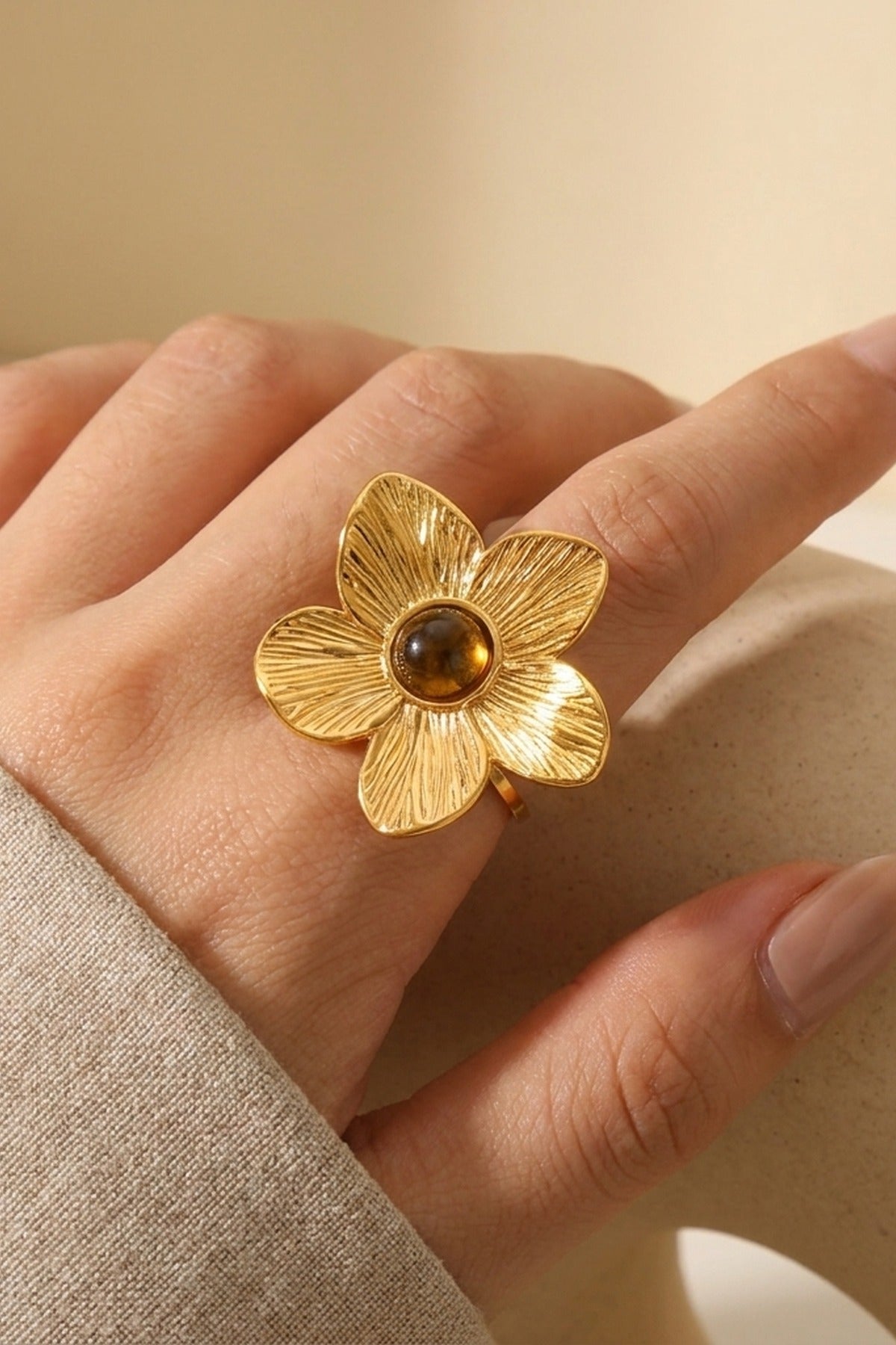 gold Parisa Floral Natural Stone Ring