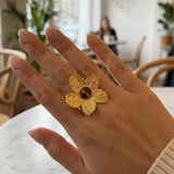 gold Parisa Floral Natural Stone Ring