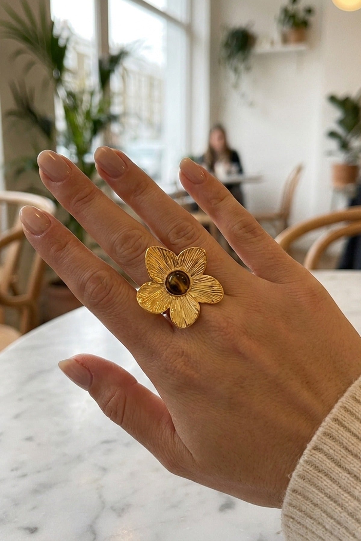 gold Parisa Floral Natural Stone Ring