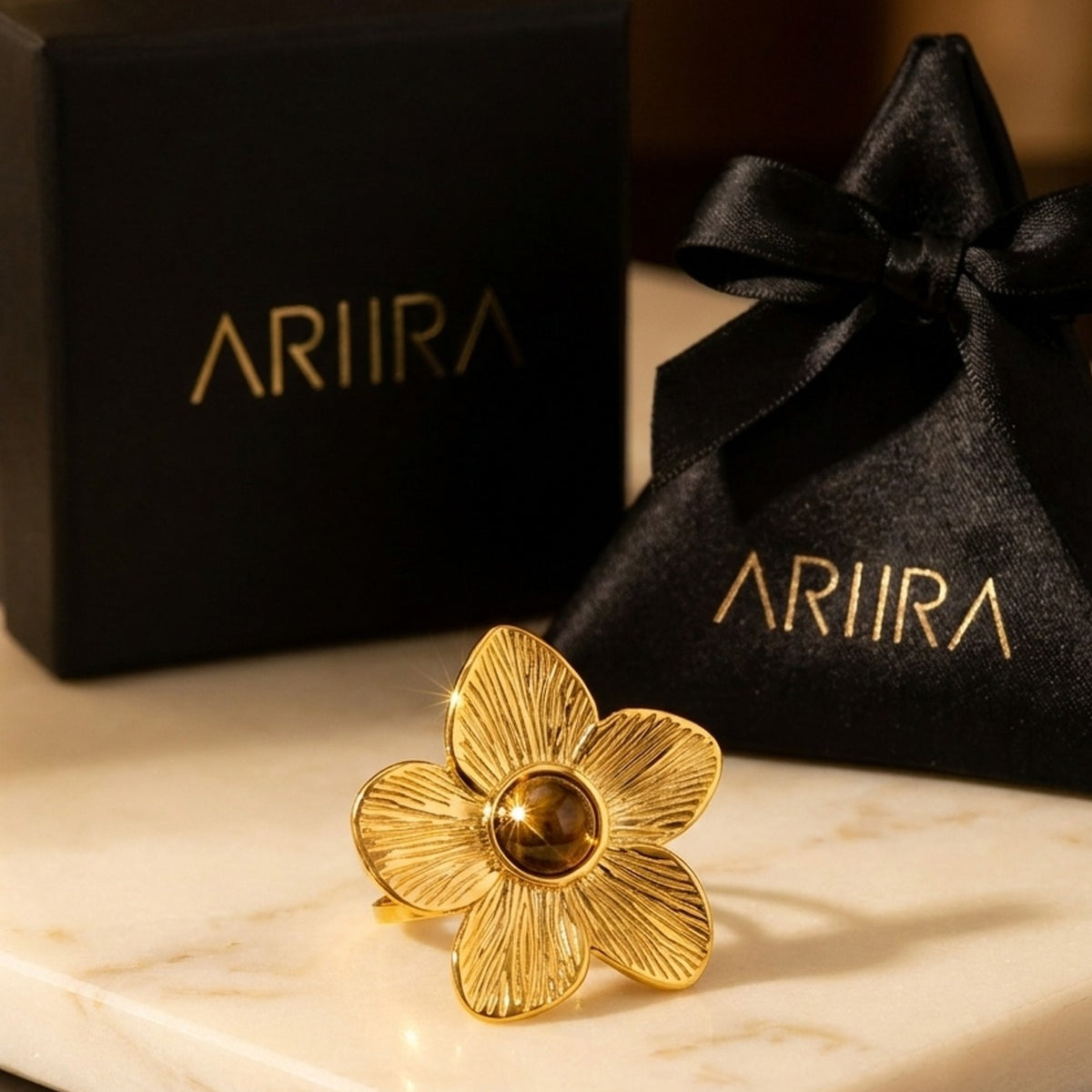 gold Parisa Floral Natural Stone Ring