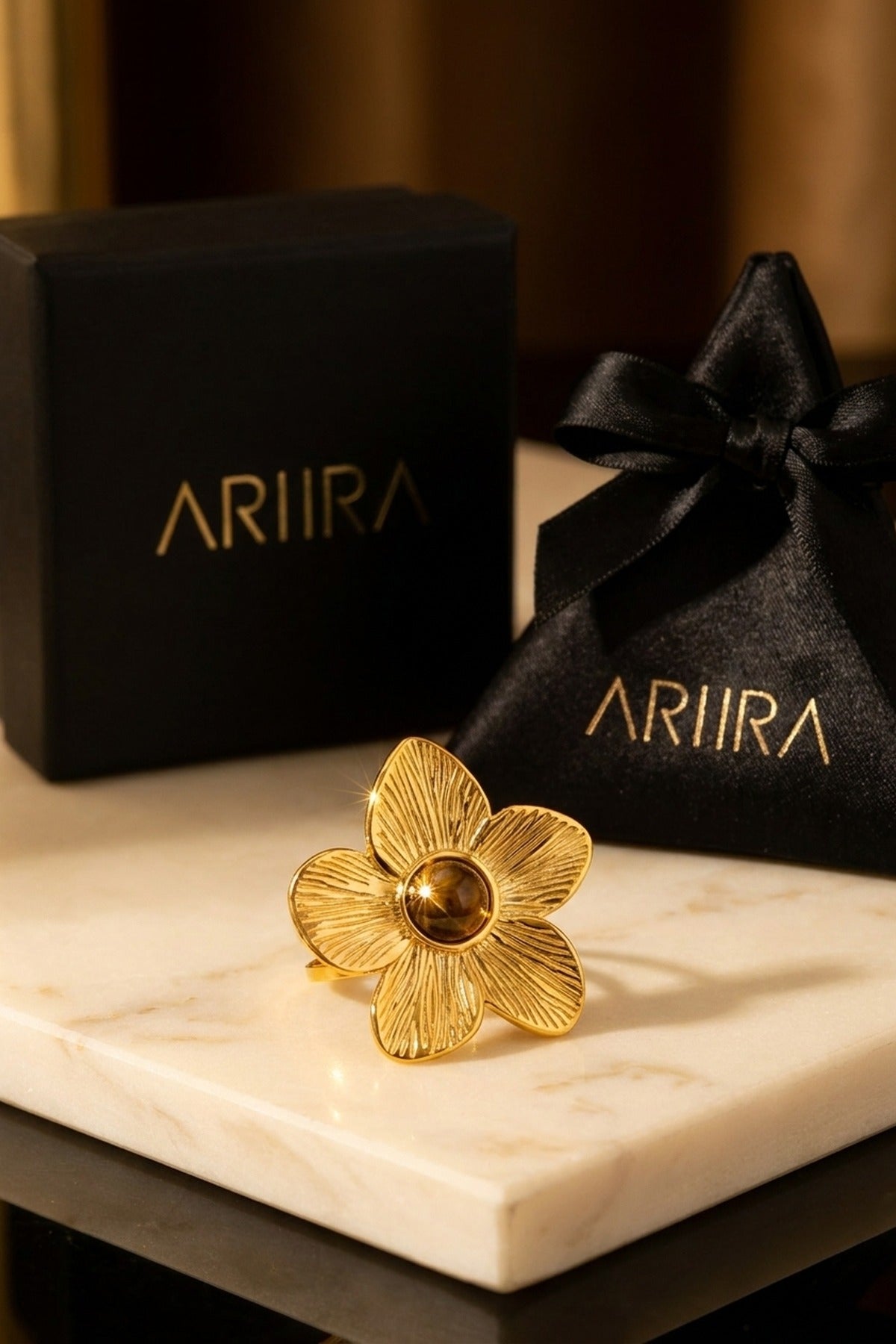 gold Parisa Floral Natural Stone Ring