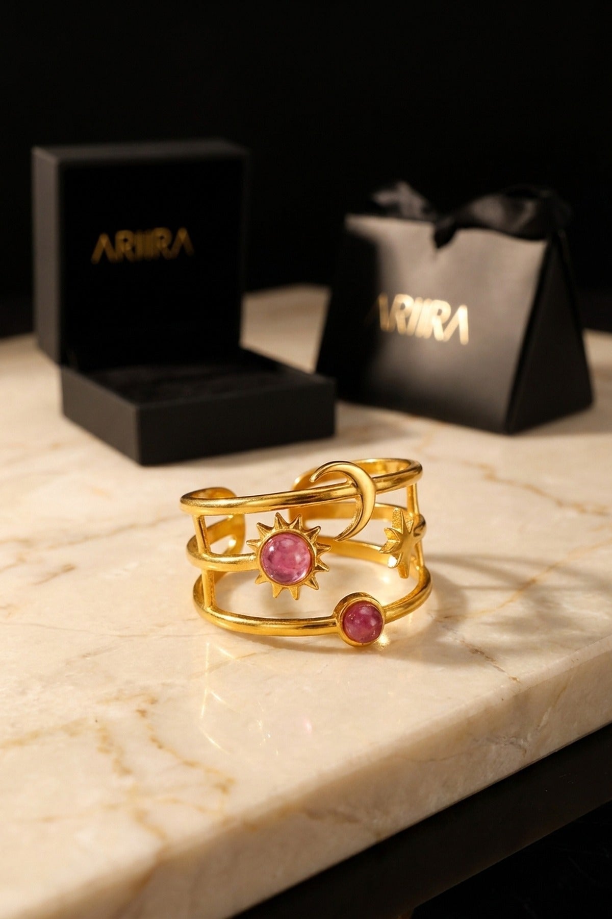 Gold Kaya Sun Moon Multi Ring