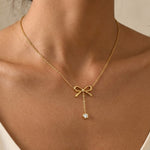 Gold Choprah Bowknot Tassel Necklace