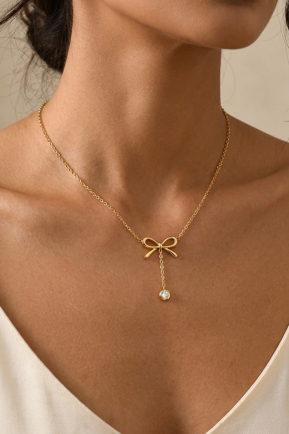 Gold Choprah Bowknot Tassel Necklace