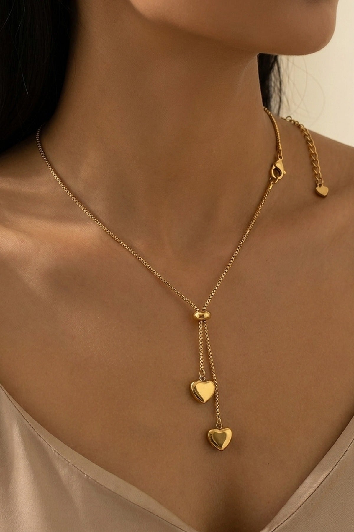 gold Wanita Y Drop Heart Necklace
