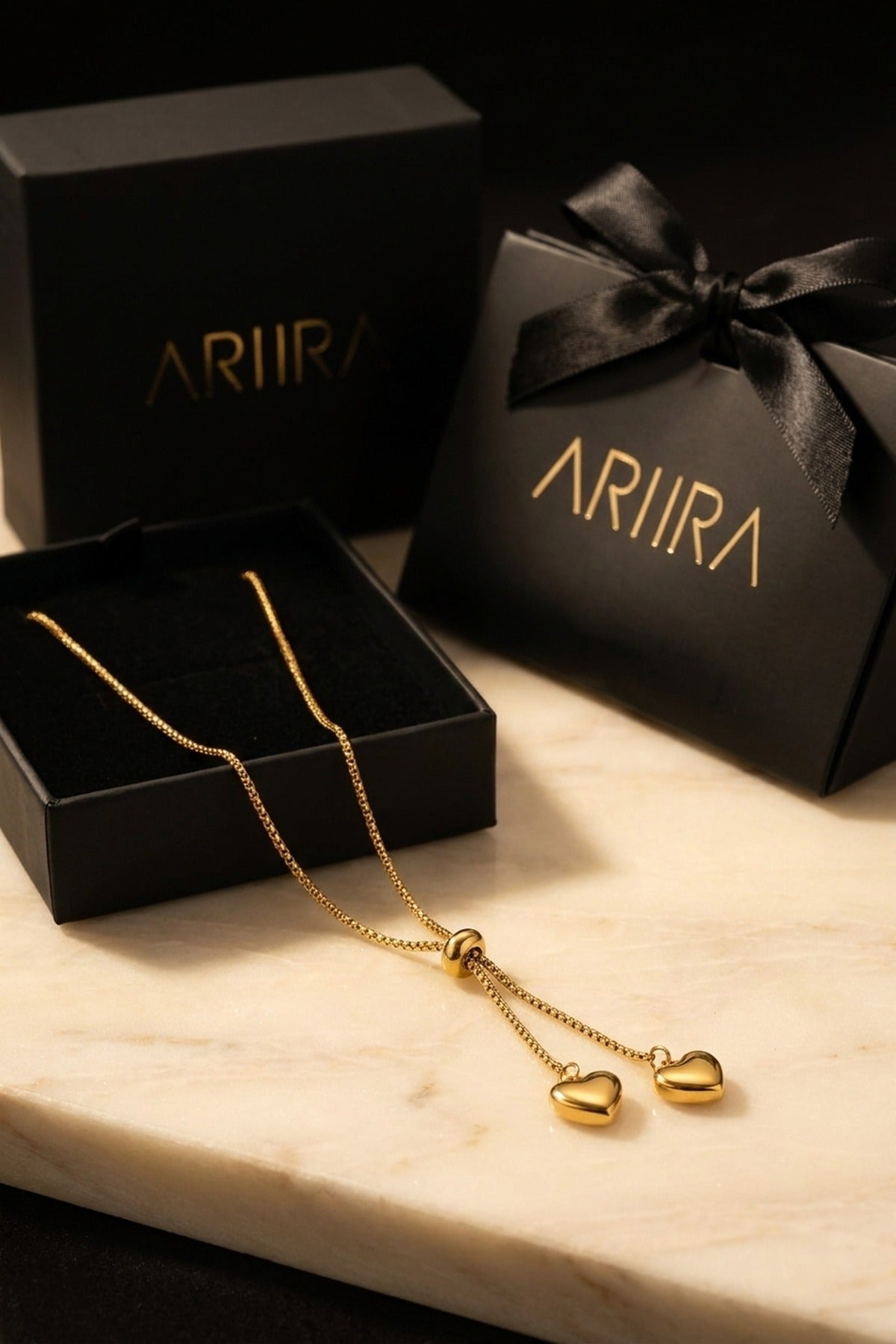 gold Wanita Y Drop Heart Necklace