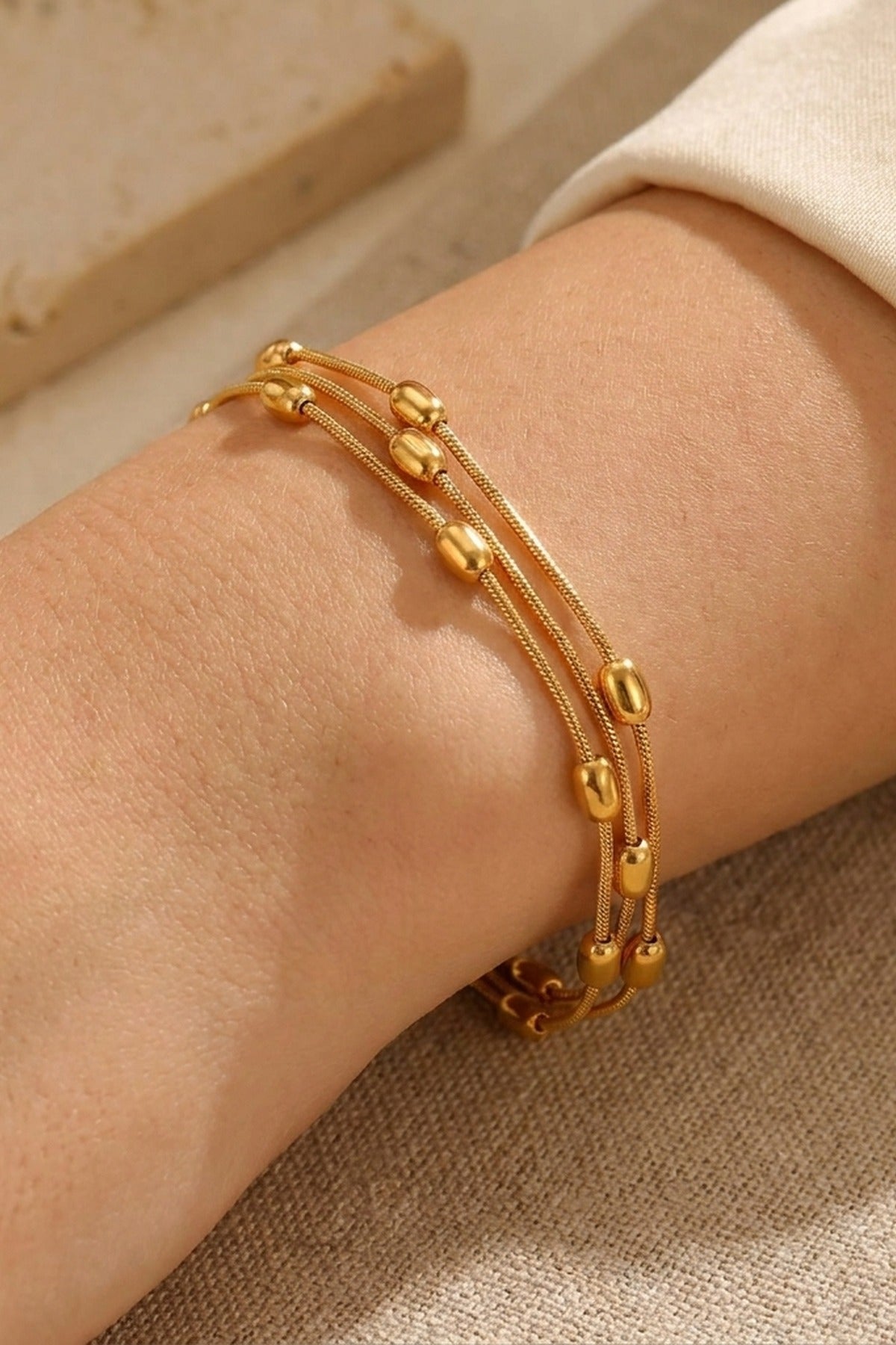 gold Laila Triple Layer Beads Anklet
