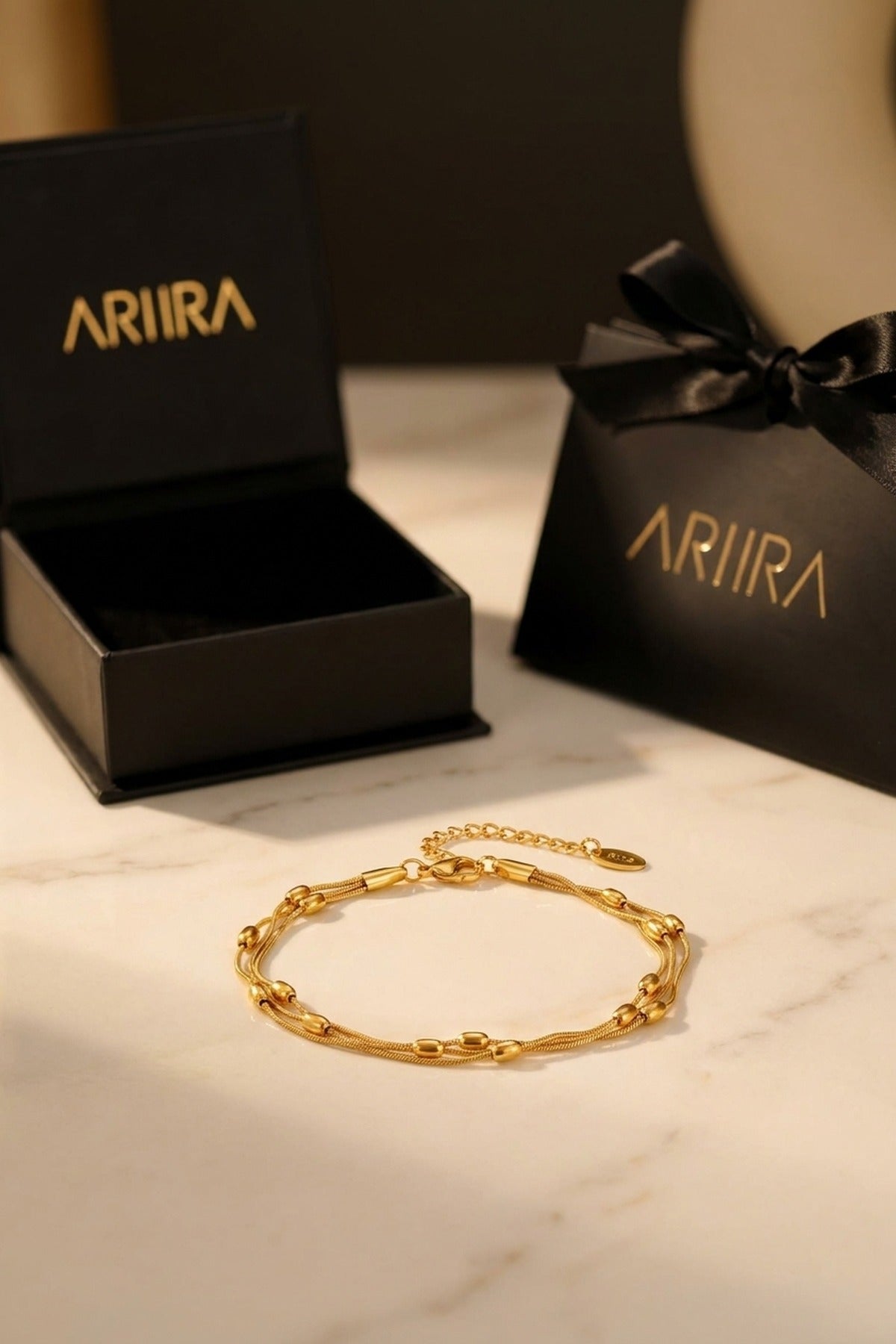 gold Laila Triple Layer Beads Anklet