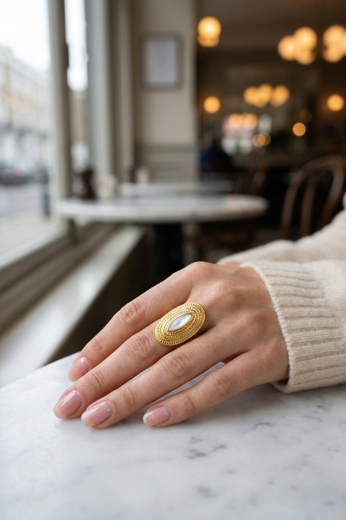 White Emaar Oval Open Ring