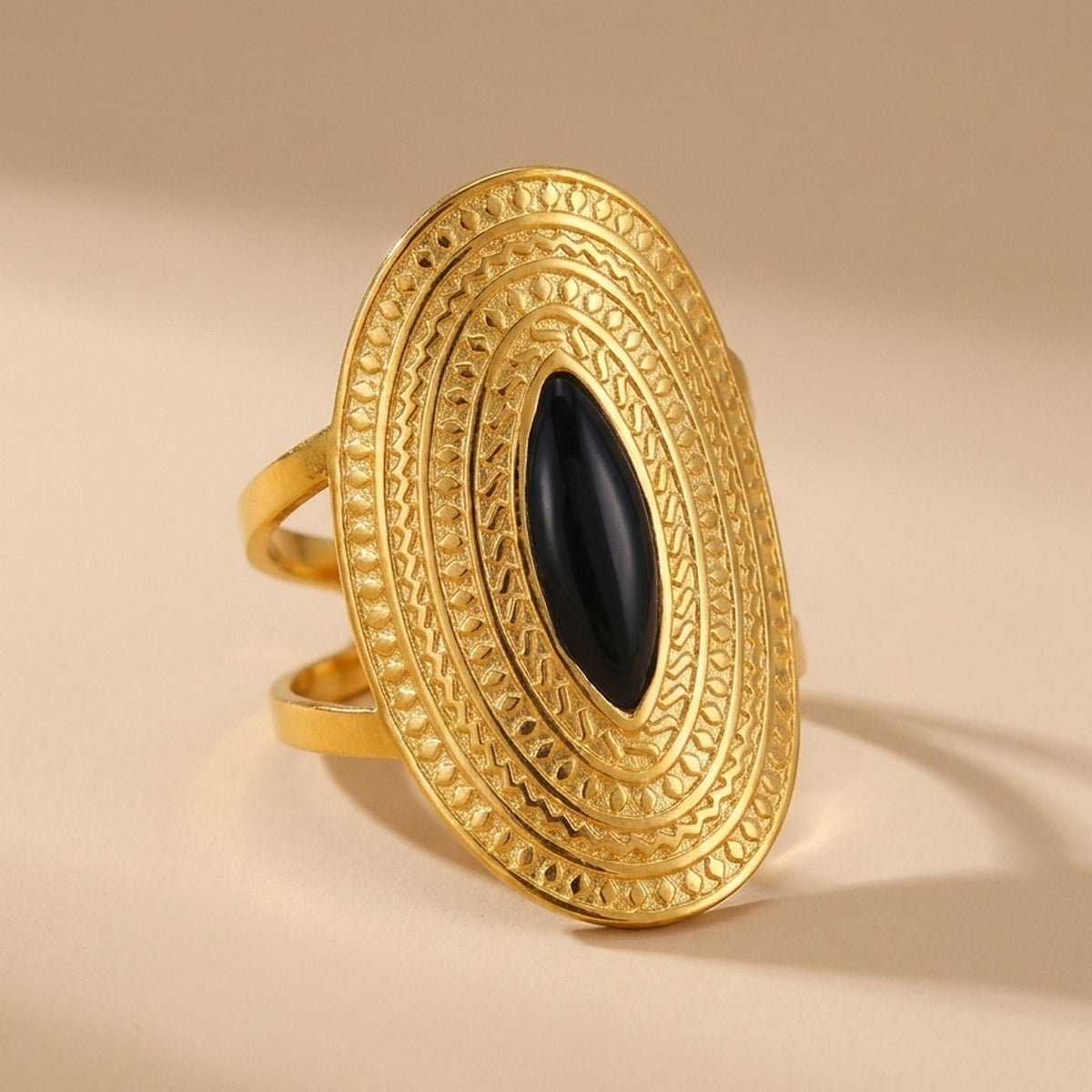 Black Emaar Oval Open Ring