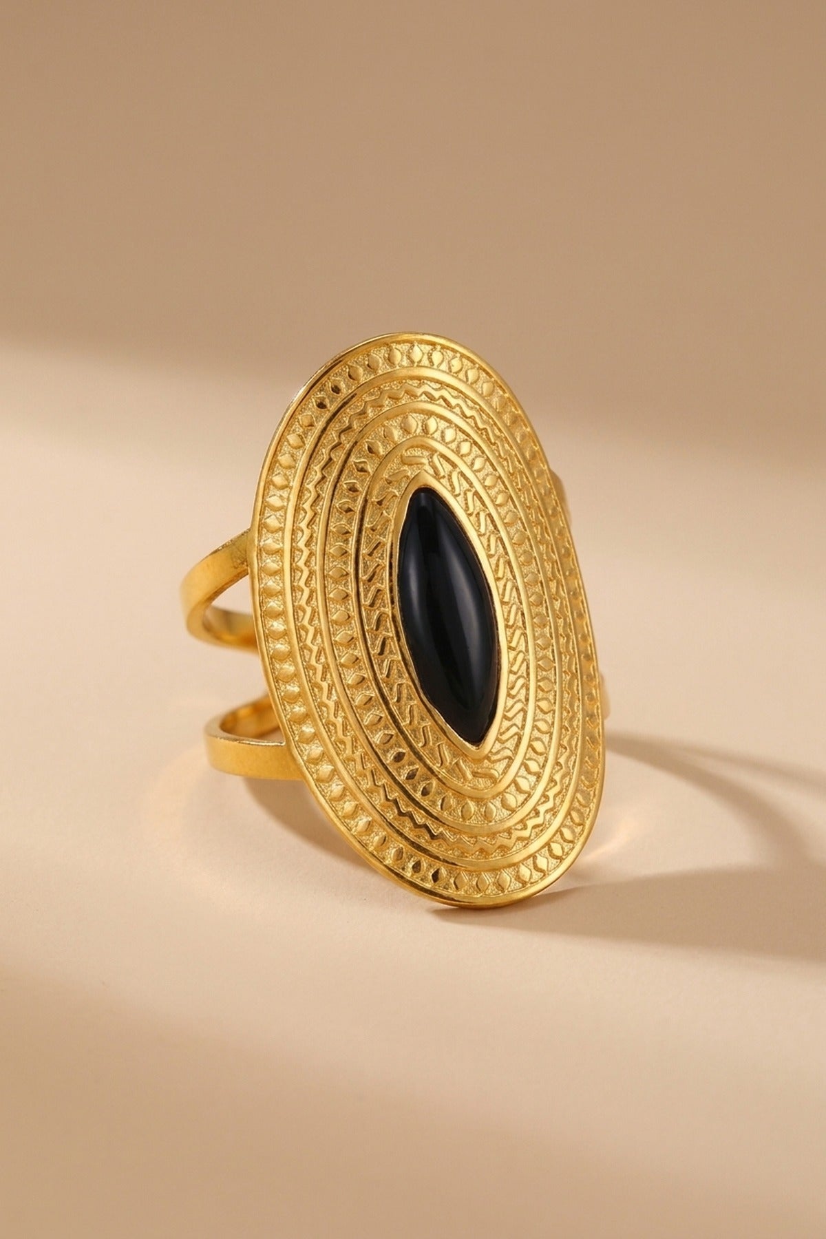 Black Emaar Oval Open Ring