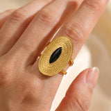 Black Emaar Oval Open Ring