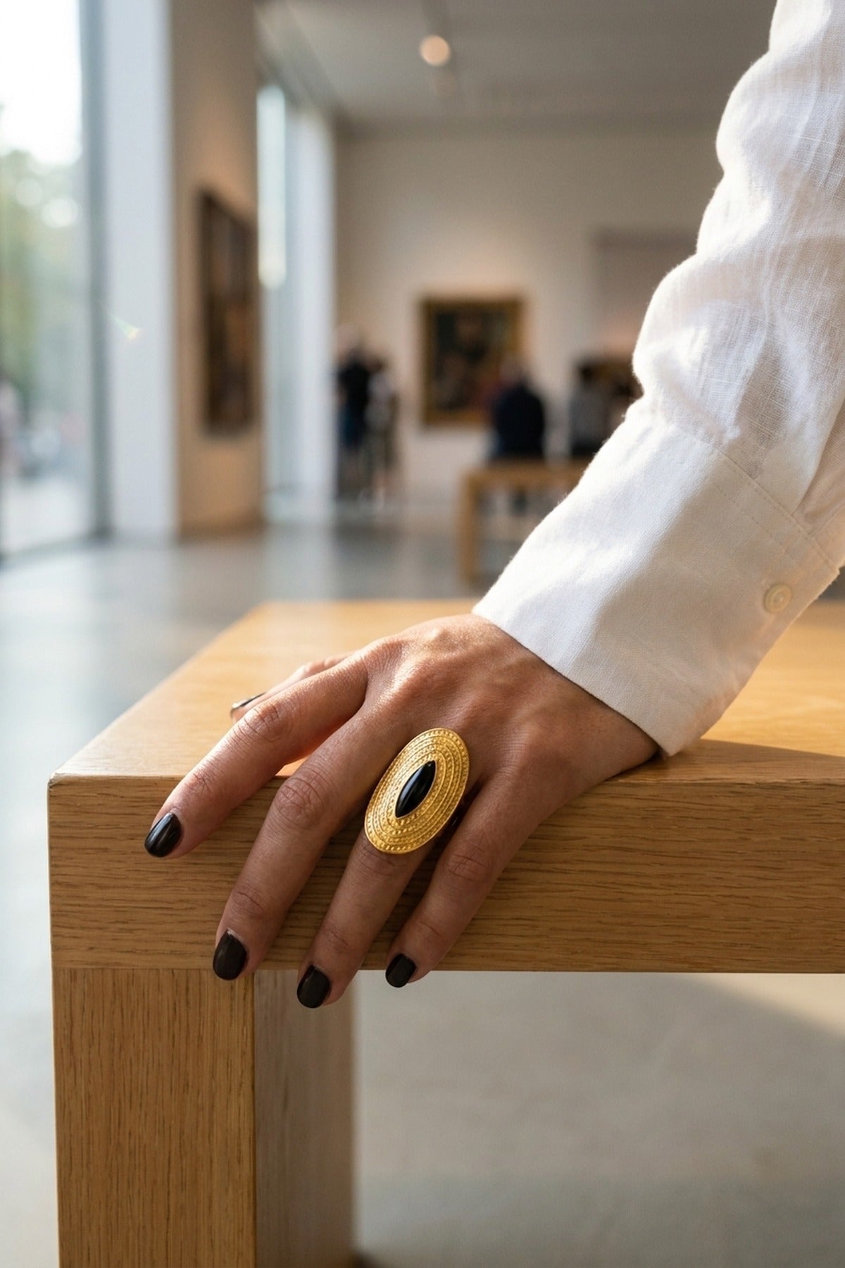Black Emaar Oval Open Ring