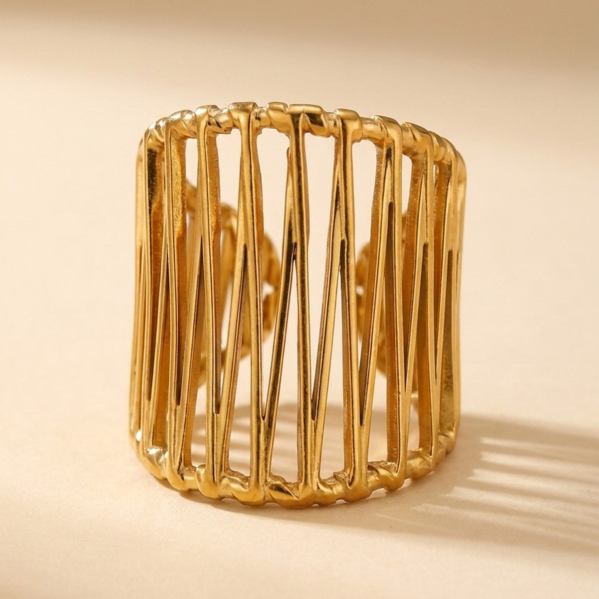 Gold Maureen Wide Openwork Cage Ring