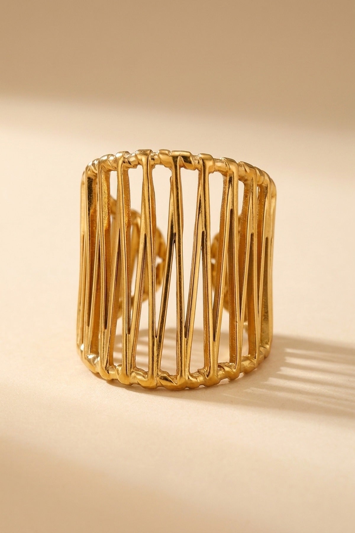Gold Maureen Wide Openwork Cage Ring