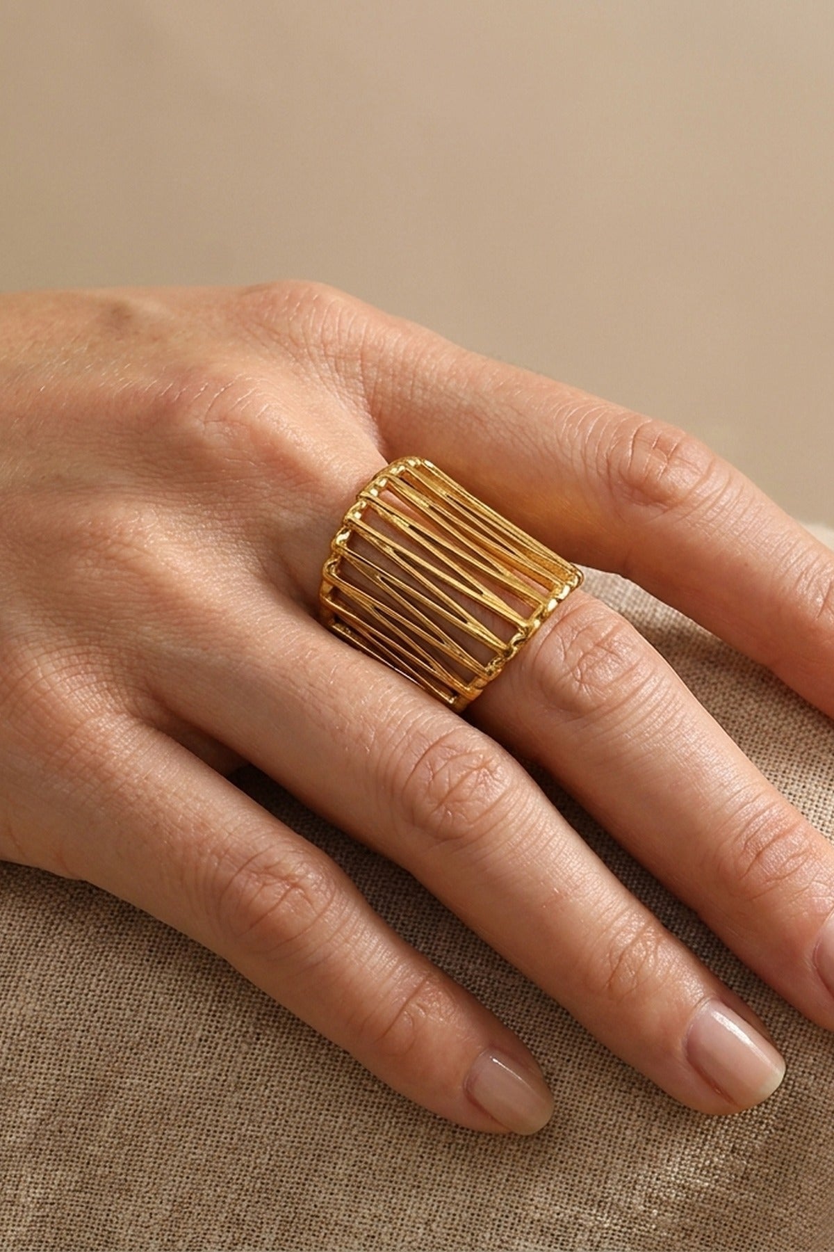 Gold Maureen Wide Openwork Cage Ring